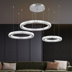 Crystal - Led Kroonluchter Verlichting - Huisverlichting - Chroom - Kroonluchters - Voor Woonkamer - 3 Ringen D50xD40xD30cm - Koel wit