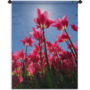 Wandkleed Tulp - Roze tulpenveld Wandkleed katoen 150x200 cm - Wandtapijt met foto