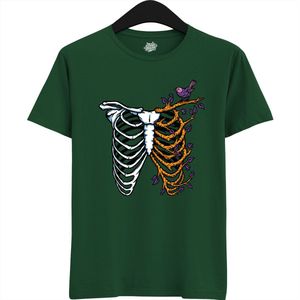 Bones And Branches Ribcage - Halloween Ribbenkast Dames / Heren Unisex T-shirt - Grappig Kostuum Shirt Idee Volwassenen - T-Shirt - Unisex - Bottle Groen - Maat 4XL