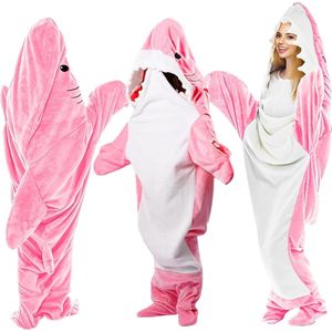 Huanmin Shark Blanket, roze haai-deken, haai-deken om aan te trekken, haai-onesie, haai-kostuum, haaienhoek, flanellen haaiendeken, cadeau voor kinderen, volwassenen, haai-liefhebbers, 70 x L 170 cm -