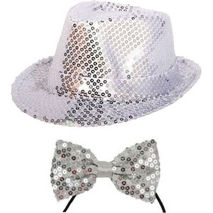 Toppers in concert - Faram Verkleedkleding set zilveren hoed en strikje glitter volwassenen
