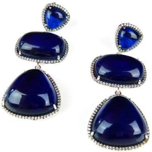 Zilveren oorringen oorbellen Model Blue Trio gezet met blauwe stenen en cubic zirconia