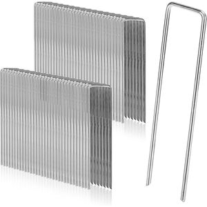 50 stuks gronddoekspijkers - kunstgrasspijkers - worteldoekspijkers - gazonmulchspijkers - 200 mm lang - 40 mm breed - Ø 2,5 mm- voor het bevestigen van tuingronddoek - vogelnet - buitentent - plantenstandaard (zilver)