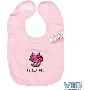 VIB® - Slabbetje Luxe velours - Feed me roze (Cupcake) - Babykleertjes - Baby cadeau