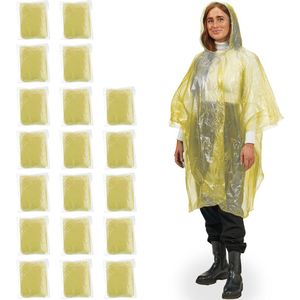 Relaxdays regenponcho festival - set van 20 - regencape - poncho fiets - lichtgewicht - geel