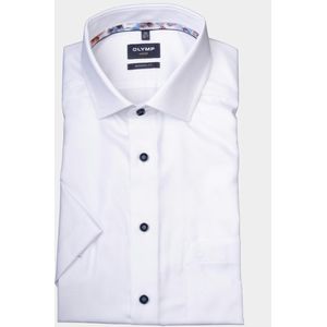 OLYMP modern fit overhemd - korte mouw - structuur - wit (contrast) - Strijkvrij - Boordmaat: 39