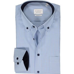 ETERNA comfort fit overhemd - popeline - lichtblauw geruit (contrast) - Strijkvrij - Boordmaat: 44