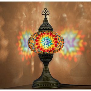 Mozaiek Lamp, Handgemaakte, Nachtlampje, Turkse, Arabisch, Oosterse, Tiffany, Marokkaanse Decoratieve Tafellampen Voor Slaapkamer, Bureau, Woonkamer En Perfecte Cadeau Voor Speciale Dagen - Regenboog Kleur
