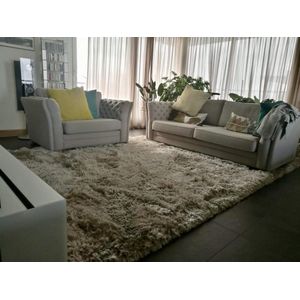 LIGNE PURE Adore – Vloerkleed – Tapijt – handgeweven – polyester – modern – hoogpolig - taupe - 140 x 200 cm