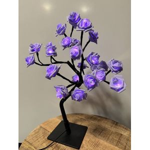 Rozenboom lamp - 24 LED - Paarse blaadjes - Tafellamp - Decoratielamp - Liefde - Lichtboom – Lampjes Boom – LED Tree Nachtlampje – Vouwbaar – Moederdag - Valentijn- Geschenklamp - 230v stekker inclusief