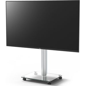Spectral QX203-KG-AL | tv-statief verrijdbaar, tv-standaard draaibaar | aluminium buis, voetplaat in helder glas | geschikt voor 32"" - 55” inch televisies