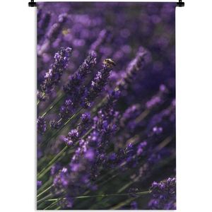 Wandkleed Lavendel  - Close-up van lavendel met bij Wandkleed katoen 90x135 cm - Wandtapijt met foto