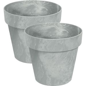 Prosperplast Bloempot/plantenpot - Set van 2x stuks - betonlook - lichtgrijs - kunststof - Dia 14 cm - buiten/binnen