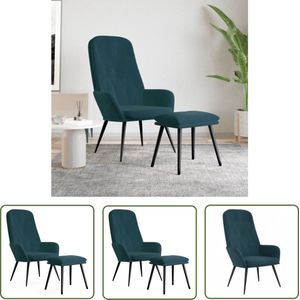 The Living Store Relaxstoel Blauw - 70 x 77 x 98 cm - Zacht fluweel - Stevig frame - Extra comfort - Trendy ontwerp - Incl - voetenbank