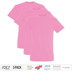 3 Pack Sol's Jongens/Meisjes T-Shirt 100% biologisch katoen Ronde hals Roze Maat 118/128 (7/8 Jaar)