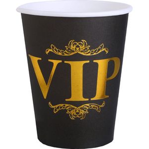 Santex VIP thema feest wegwerp bekertjes - 10x stuks - 270 ml - karton - goud/zwart themafeest