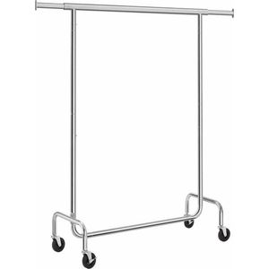 Heavy-Duty Metalen Kledingrek Max. Draagvermogen 130 Kg, Garderobe Op Wielen, Verchroomd