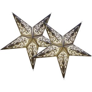 Decoratie kerststerren - 2x - wit/zilver - 60 cm - papier - 5 punten - hangend