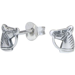 Joy|S - Zilveren paard oorbellen - 6 mm - paardenhoofd - geoxideerd