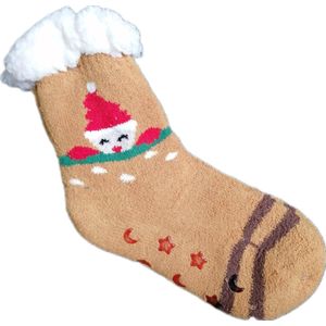 Kerstsokken - Wintersokken - Huissokken - Kinderen - Warme wintersokken - Anti-slip - Kleur Okergeel/Rood/Wit/Groen/Bruin - Glurende Kerstman - Maat 28 t/m 31 - Kerst - Cadeau