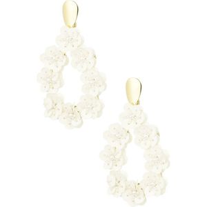 Ronde bloemen statement oorbellen - wit Goud kleur Color
