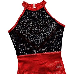 Sparkle&Dream Turnpakje Tara Rood Zwart - ALA XS/S - Gympakje voor turnen, acro, trampoline en gymnastiek