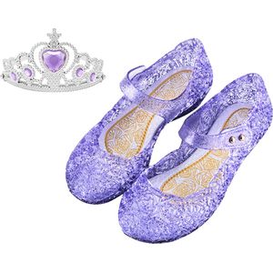 Prinsessenschoenen klittenband + kroon (tiara) - paars - maat 34/35 - vallen 1-2 maten kleiner - Het Betere Merk - verkleedschoenen prinses - prinsessen schoenen plastic - Giftset voor bij je Prinsessenjurk - binnenzool 21 cm