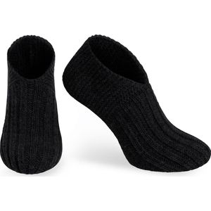 Knit Factory Miles Slofsokken - Sokken voor Dames en Heren - Gebreide sloffen - Huissokken - Zwart - Maat 41-44