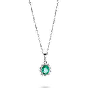 Orphelia KD-2045/EM - Hanger met Ketting - Goud 18 kt - Diamant 0.09 ct / Smaragd 0.30 ct - 42 cm