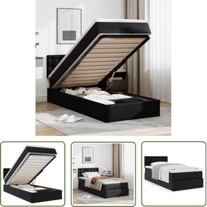 The Living Store Ottomaanse bed met matras 80x200cm kunstleer zwart - Poefbed - Boxspring - Slaapbank - Tweepersoonsslaapbank - Stapelbaar Bed