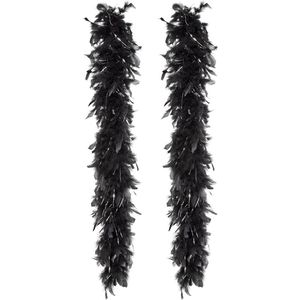 Boland Carnaval verkleed boa met veren - 2x - zwart/zilver - 180 cm - 50 gram - Glitter and Glamour