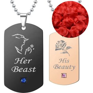 Beauty & Beast Ketting Set + Rozenblaadjes = Valentijn Cadeautje voor Hem en Haar - Valentijnsdag voor Mannen Cadeau Kadootjes