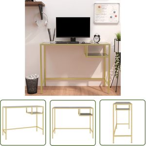 The Living Store Computerbureau 100x36x74 cm gehard glas zwartmarmerkleurig - Computerbureau - Bureau - Kantoormeubilair - Industrieel Bureau - Glas Tafel