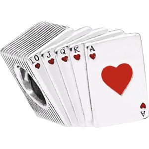 Beroep - Sport en Hobby - Zilveren bedels - Bedel speelkaarten | Poker Las Vegas | 925 Sterling Zilver - Pandora compatible - Met 925 Zilver Certificaat - In Leuke Cadeauverpakking - Moederdag tip!