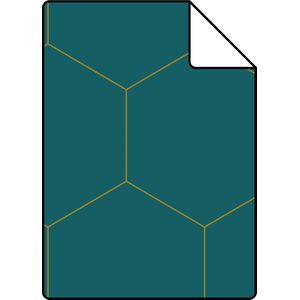 Proefstaal ESTAhome behang hexagon petrolblauw en goud - 26,5 x 21 cm - 139455-S
