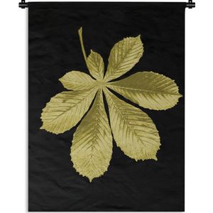 Wandkleed Bladeren op een zwarte achtergrond - Gouden blad op zwarte achtergrond Wandkleed katoen 60x80 cm - Wandtapijt met foto