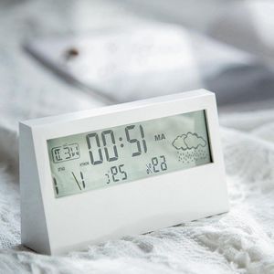 Multifunctionele digitale led-tafelklok met temperatuur- en vochtigheidsweergave - batterijgevoede elektronische wekker met ondersteuning voor temperatuur en vochtigheid