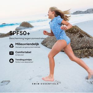 Swim Essentials | Blauw Bloemen UV Zwemshirt met korte mouwen - Maat 110/116