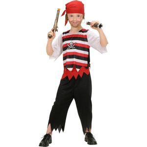 Widmann - Piraat & Viking Kostuum - Piraat Jongen Kapitein Stoppel Kostuum - Rood, Zwart - Maat 140 - Carnavalskleding - Verkleedkleding