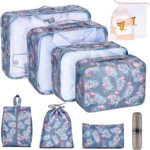 Kofferorganizerset 10-delig Packing Cubes Reiskledingtassen Waterdichte reisbenodigdheden Lichtgewicht inpaktassen voor koffers Packing Cubes Kleding Schoenen Cosmetica Ondergoed Flamingo