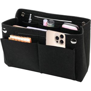 24 x 8 x 15 cm Handbag Organizer - Inner Pocket for Handbags with Multiple Compartments (Black)