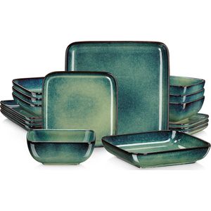 ValueStar Servies Vancasso - Serviesset - Serviesset 4 personen - Vierkant - 16-delig - Groen