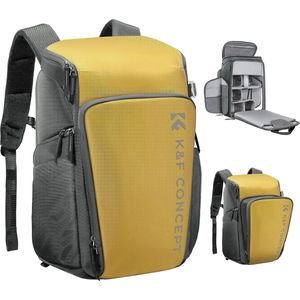 Camerarugzak, fotorugzak voor fotografen, camerarugzak met 16 inch laptopvak, compatibel met Canon/Nikon/Sony/DJI Mavic Drone (Alpha rugzak 25 l), 3, geel