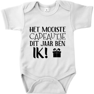 Rompertje met tekst - Het mooiste cadeautje dit jaar ben ik - Wit  - Maat 56 - Cadeau - Kerst - Sinterklaas - Kraamcadeau - Babyshower - Zwanger - Geboorte - Romper