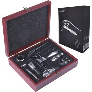Luxe Wijnopener Set met Houten Kist - Compleet met Kurkentrekker, Foliesnijder, Wijnbeluchter en Meer