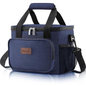 lunchtas, 12 blikjes (8,5 l), geïsoleerde lunchbox, zachte koelbox, koeltas voor volwassenen mannen vrouwen, donkerblauw