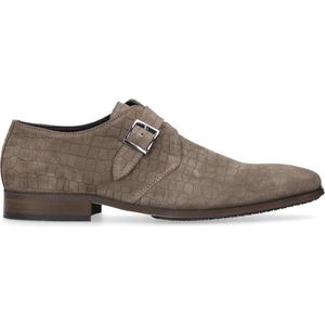 Manfield - Heren - Taupe suède gespschoenen met crocoprint - Maat 43