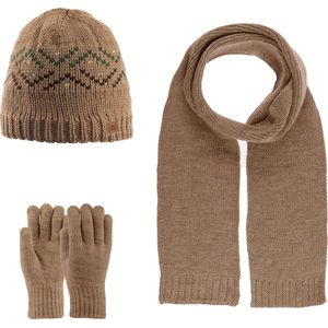 Kitti 3-Delig Winter Set | Muts (Beanie) met Fleecevoering - Sjaal - Handschoenen | 9-15 Jaar Jongens | K23180-11-02 | Camel