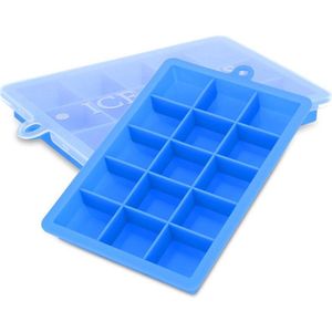 Intirilife 2x ijsblokjesvormpjes in BLAUW - Set van 2 met elk 15 vakjes Siliconen ijsblokjesvormpjes met deksel - Flexibele ijsblokjesvorm Afsluitbaar voor ijs, babyvoeding en meer