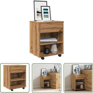 The Living Store Rolkast 46x36x59 cm bewerkt hout artisanaal eikenkleurig - Rolkast - Opbergkast - Houten Kast - Vintage Kast - Salontafel